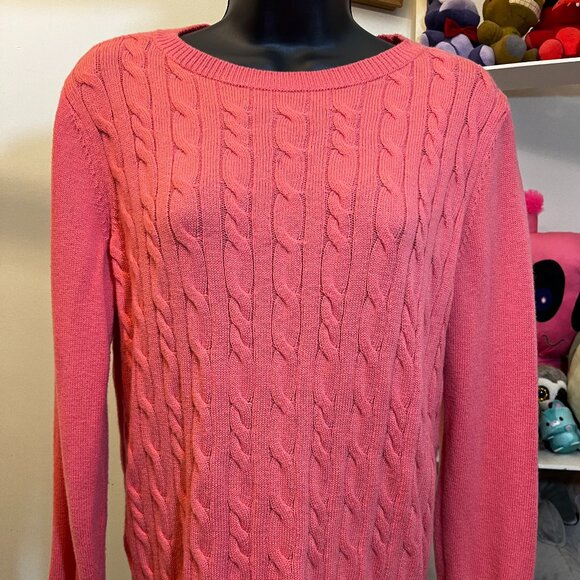 Talbots Pink Cable Knit Button Sleeve Pullover Sweater Women Large Petite - Picture 1 of 5